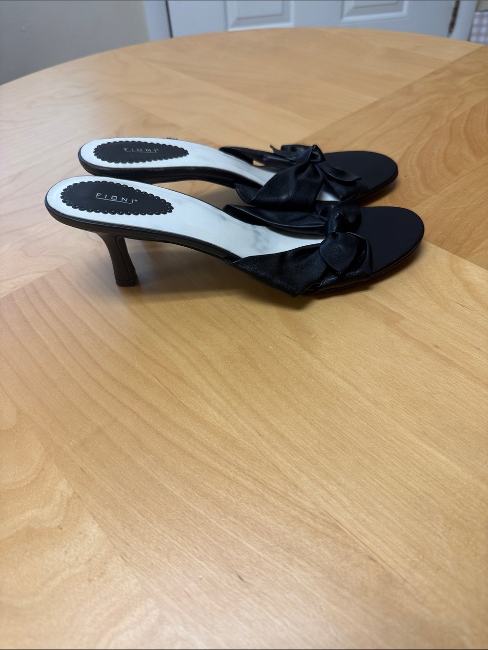 FIONI Clothing Black Bow Kitten Heel Mules Worn Once